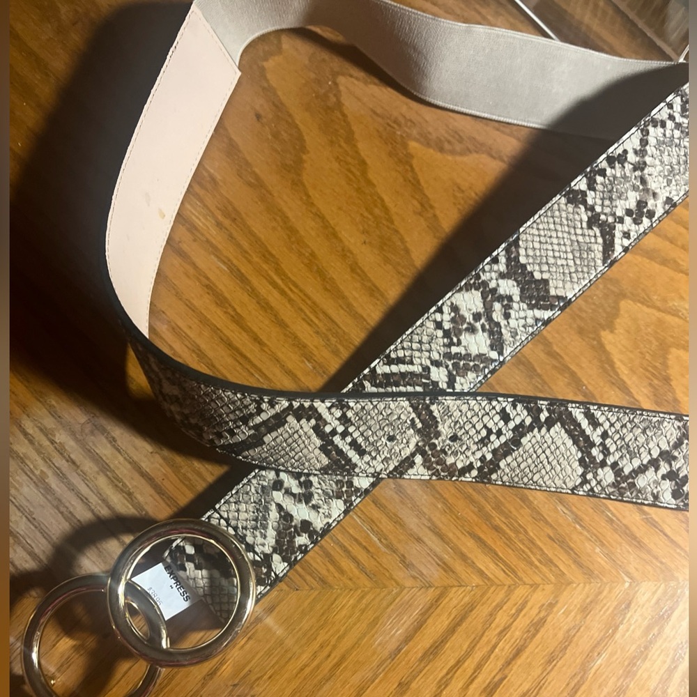 Express Snakeskin Belt with Double Ring Buckle Size Lg NWT